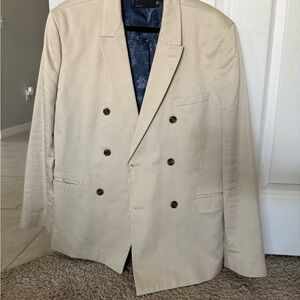 ASOS Cream Double-Breasted Suit Jacket